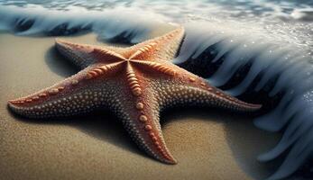 étoile de mer sur le sable mer la vie proche en haut beauté généré par ai photo