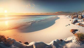 la nature le coucher du soleil sur le sable paysage de vagues l'eau généré par ai photo