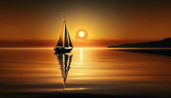 le coucher du soleil voilier glissement sur nautique navire tranquille scène généré par ai photo
