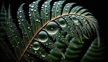 la nature abstrait beauté vert croissance brillant l'eau gouttes généré par ai photo