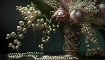 une romantique bouquet de rose fleurs pour le la mariée généré par ai photo