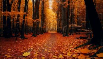l'automne forêt avec vibrant Jaune feuilles et des arbres ,génératif ai photo