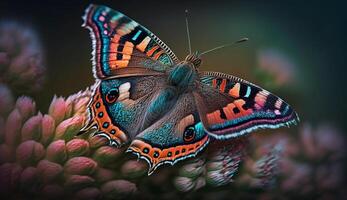 multi coloré papillon proche en haut vibrant beauté dans la nature ,génératif ai photo