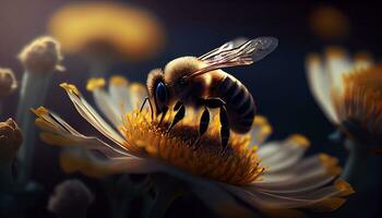 industrieux abeille dans tournesol recherche de ses pollen ,génératif ai photo