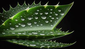 Frais vert feuille avec rosée laissez tomber macro généré par ai photo