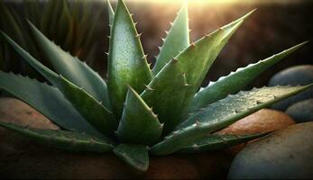 proche en haut de une vibrant vert succulent plante généré par ai photo