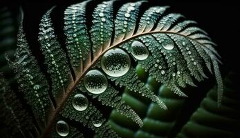 la nature complexe vert macro motifs sur humide feuilles généré par ai photo