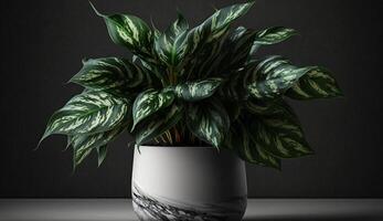 Frais vert feuille dans une verre vase décor généré par ai photo