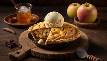 dessert de Frais Pomme tarte sur rustique en bois table ,génératif ai photo