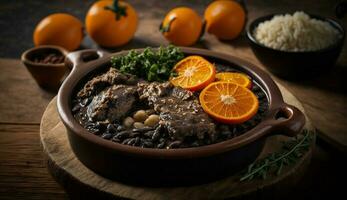 fraîchement cuit gourmet repas sur une en bois bol ,génératif ai photo