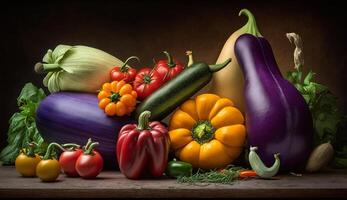 Frais l'automne légumes sur en bois table en bonne santé repas ,génératif ai photo