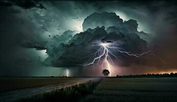 foncé orage plus de effrayant paysage, électrisant ciel ,génératif ai photo