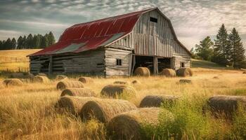rustique ferme sur sec prairie, entouré par blé et la nature généré par ai photo