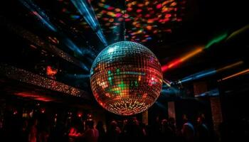 vibrant vie nocturne à moderne club avec disco Balle et brillant éclairage généré par ai photo