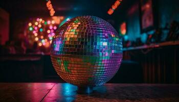 vibrant disco Balle illumine multi coloré Danse sol à boîte de nuit généré par ai photo