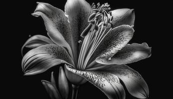 noir et blanc orchidée sur noir Contexte généré par ai photo