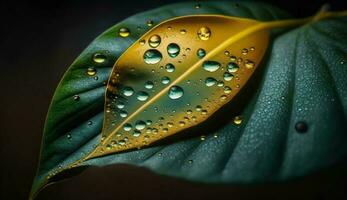 Frais vert feuilles rosée gouttes la nature beauté généré par ai photo