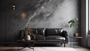 moderne luxe vivant pièce avec élégant décor et confortable canapé généré par ai photo