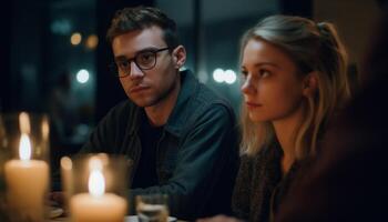 une romantique a la chandelle dîner pour deux, célébrer leur l'amour généré par ai photo