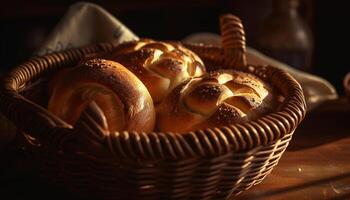 fait maison pain et Pâtisserie, une gourmet repas sur rustique table généré par ai photo