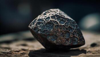 brillant pyrite cristal sur humide sable, une précieux gemme généré par ai photo