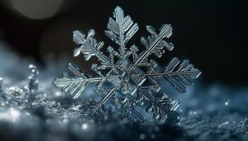 brillant flocon de neige brille dans foncé hiver nuit, parfait décoration généré par ai photo