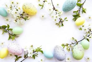 oeufs de pâques colorés avec des fleurs de printemps photo