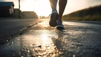 un athlète le jogging en plein air, profiter en bonne santé mode de vie et endurance généré par ai photo