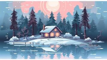 hiver, de fête, Noël Contexte. dans une capricieux ancien illustration, une joyeux scène déplié à Accueil sur une magique hiver nuit, avec flocons de neige tourbillonnant dans le air. ai génératif photo