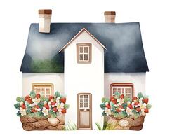 aquarelle rustique village maison. campagne paysage dans fraise thème. ai généré baie ferme. photo