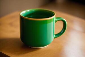 une vert tasse. serein s'échappe. le vert oasis tasse. génératif ai photo