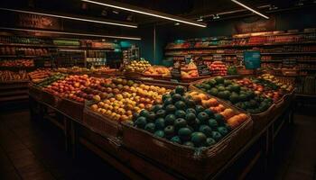 Frais biologique des fruits et légumes dans abondance généré par ai photo