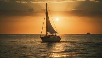 voile yacht sur tranquille bleu des eaux à crépuscule généré par ai photo