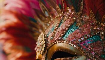 majestueux à plumes masque incarne culturel élégance et beauté généré par ai photo