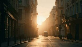 diminuant la perspective de Urbain horizon à crépuscule généré par ai photo