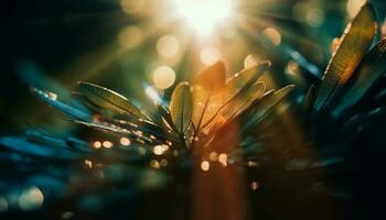 vibrant vert feuilles illuminé par lumière du soleil lueur généré par ai photo