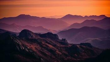 majestueux Montagne intervalle retour allumé par le coucher du soleil généré par ai photo