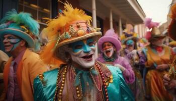 joyeux parade de coloré traditionnel costumes et des cultures généré par ai photo