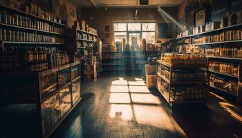 abondance de Littérature dans vieux façonné librairie généré par ai photo