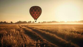 en volant chaud air ballon plus de tranquille Prairie généré par ai photo