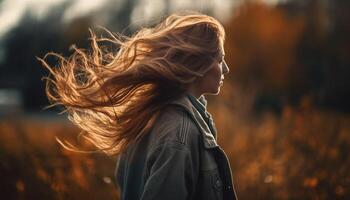 Jeune femme profiter l'automne beauté dans la nature généré par ai photo