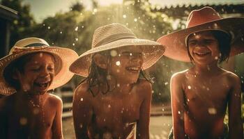 Soleil embrassé famille jouit insouciant été amusement généré par ai photo