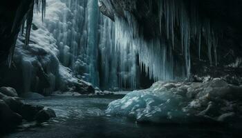 congelé eau, égouttage de majestueux glacé falaise généré par ai photo