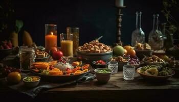 rustique repas fête sur en bois table décoration généré par ai photo
