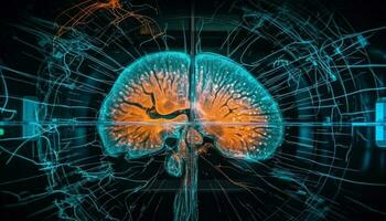 embrasé bleu X rayon image de Humain cerveau généré par ai photo