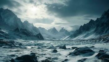 majestueux Montagne intervalle dans tranquille neigeux paysage généré par ai photo