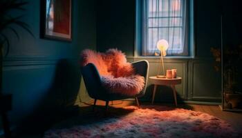 confortable canapé et élégant décor éclairer vivant pièce généré par ai photo