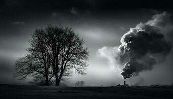 effrayant arbre silhouette, de mauvais augure atmosphère, brumeux nuit généré par ai photo