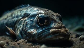 proche en haut de mignonne maquereau dans bleu l'eau généré par ai photo