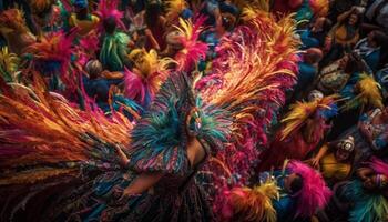 Hommes et femmes dans traditionnel samba costumes généré par ai photo